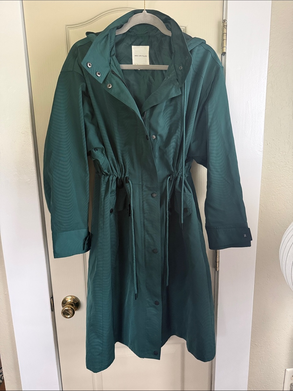 Avec Les Filles Teal Trench Coat with Hood